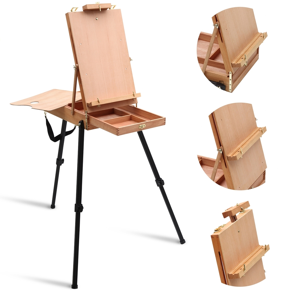 NIB Wooden Portable Artist Easel Box with Black Adjustable Legs